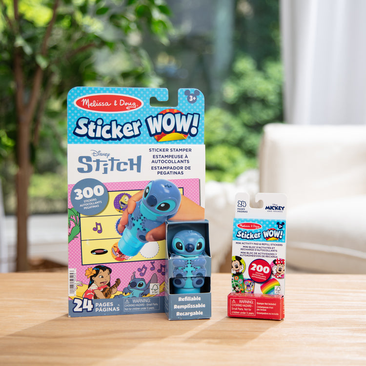 A playroom scene with The Melissa & Doug Sticker WOW! Disney Stitch Bundle with 2 Activity Pads and 500 Stickers - For Ages 3+