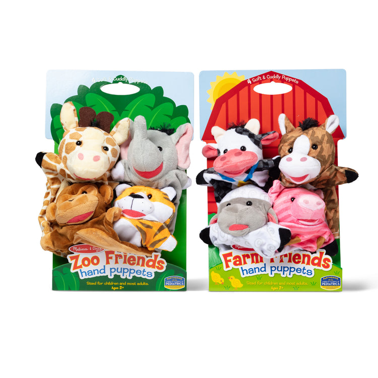  The Melissa & Doug Animal Hand Puppets 2-Pack (4 animals in each) - Zoo Friends and Farm Friends