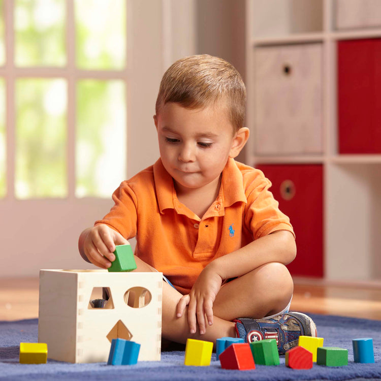 A kid playing with The Melissa & Doug 4 Wooden Classic Rainbow Learning Toys