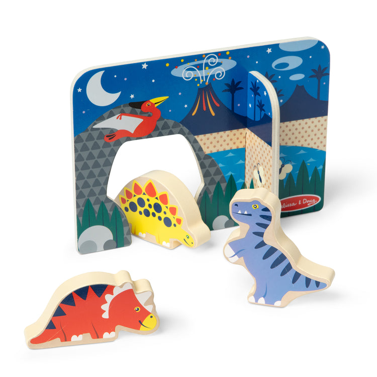 The loose pieces of The Wooden Dinosaurs Play Set