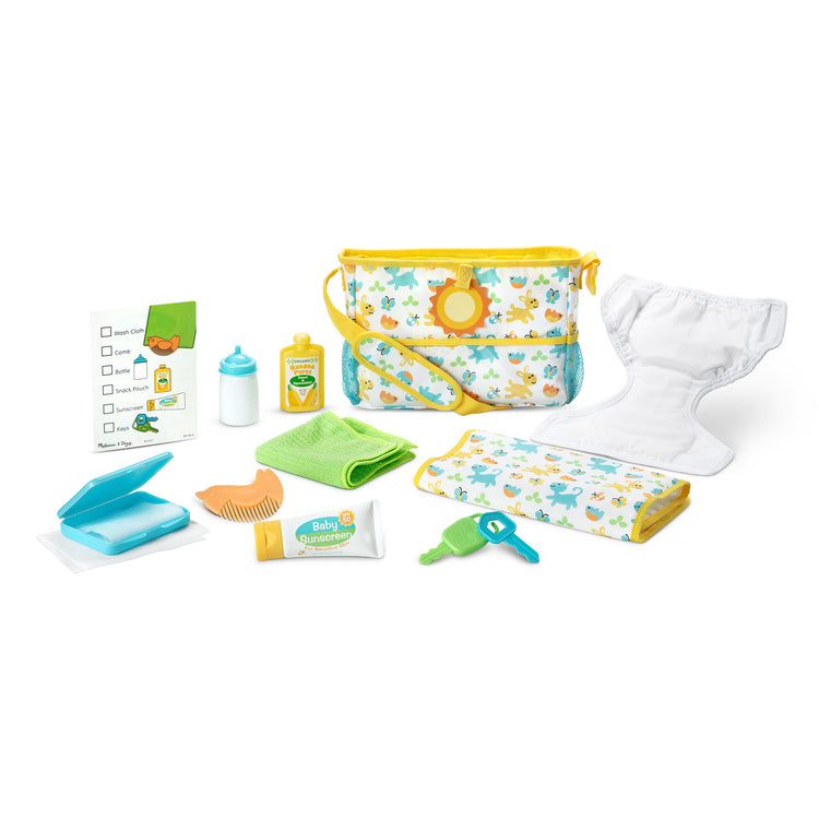  The Melissa & Doug Mine to Love Travel Time Play Set for Dolls with Diaper Bag, Bottle, Sunscreen, More (17 pcs)