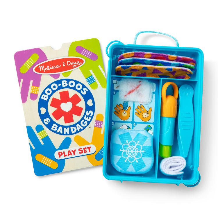 An assembled or decorated image of The Melissa & Doug Boo-Boos & Bandages Reusable First Aid Pretend Play Set for Ages 3+