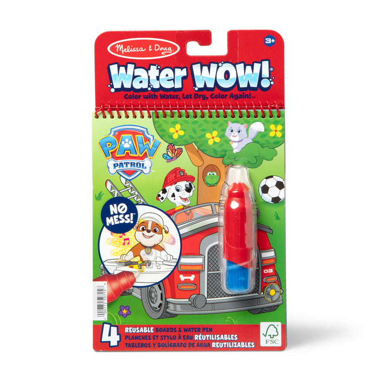 The front of the box for The Melissa & Doug Water WOW! PAW Patrol Marshall Reusable Coloring Book with Refillable Water Pen - For Ages 3+