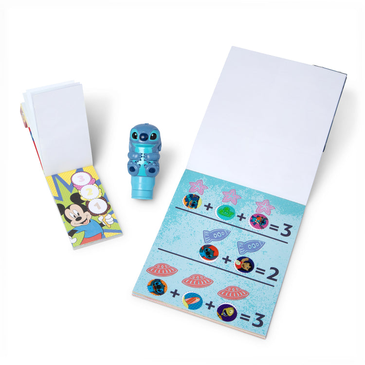 The loose pieces of The Melissa & Doug Sticker WOW! Disney Stitch Bundle with 2 Activity Pads and 500 Stickers - For Ages 3+
