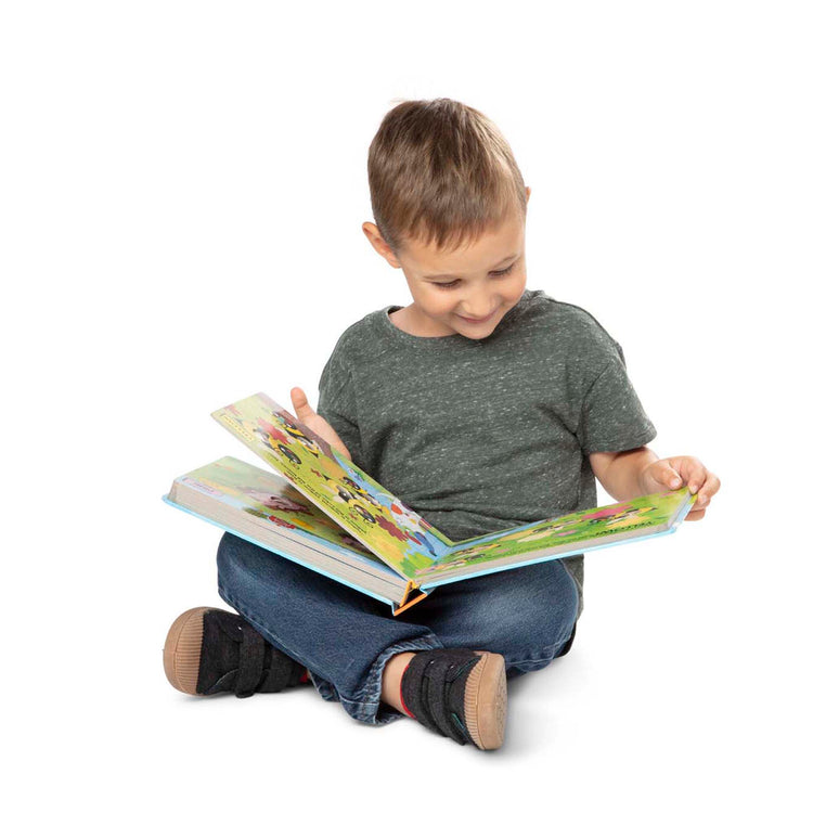 A child on white background with The Melissa & Doug Children's Book - Poke-a-Dot: What’s Your Favorite Color (Board Book with Buttons to Pop)
