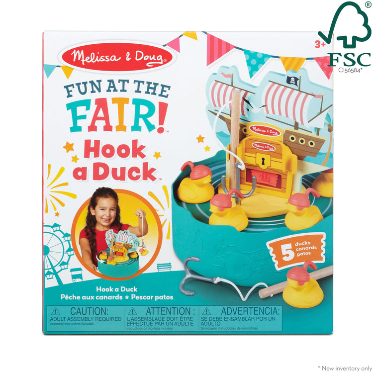 The front of the box for The Melissa & Doug Fun at the Fair! Hook a Duck Pirate Fishing Game