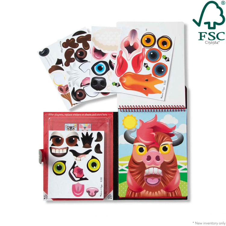 An assembled or decorated The Melissa & Doug On the Go Make-a-Face Reusable Sticker Pad Travel Toy Activity Book – Farm Animals (10 Scenes, 76 Cling Stickers)