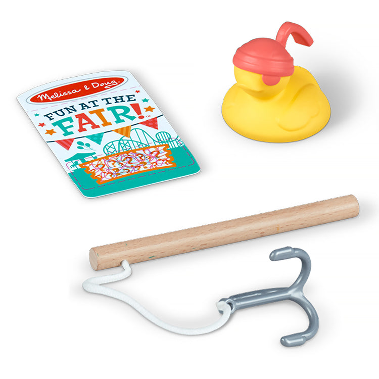 The loose pieces of The Melissa & Doug Fun at the Fair! Hook a Duck Pirate Fishing Game