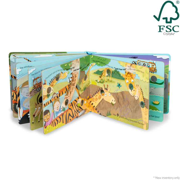 The loose pieces of The Melissa & Doug Children's Book - Poke-a-Dot: The Wheels on the Bus Wild Safari (Board Book with Buttons to Pop)