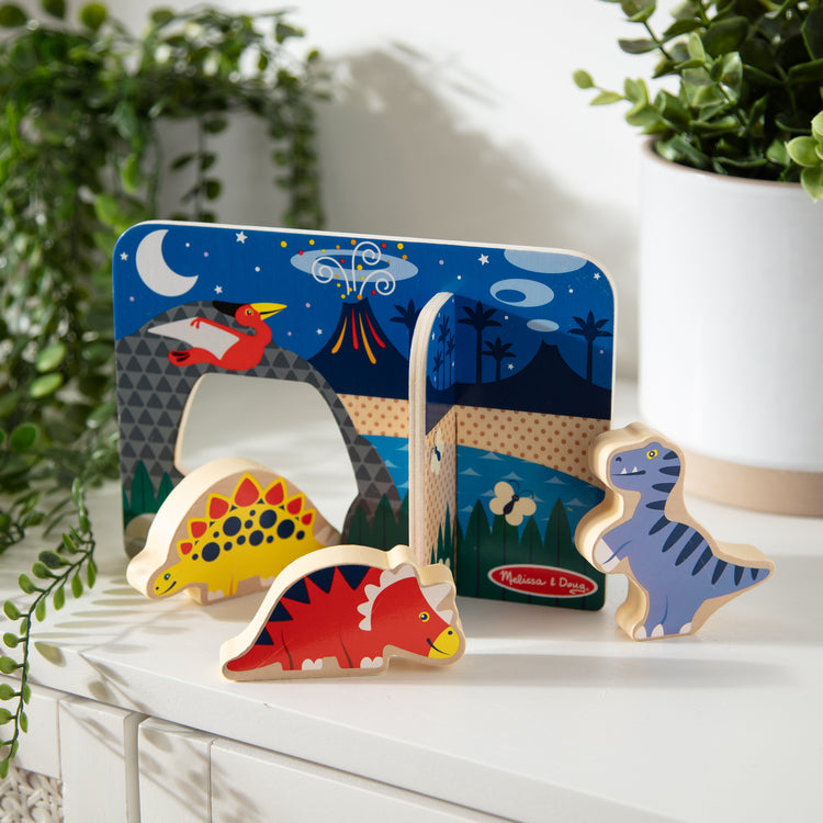 A playroom scene with The Wooden Dinosaurs Play Set