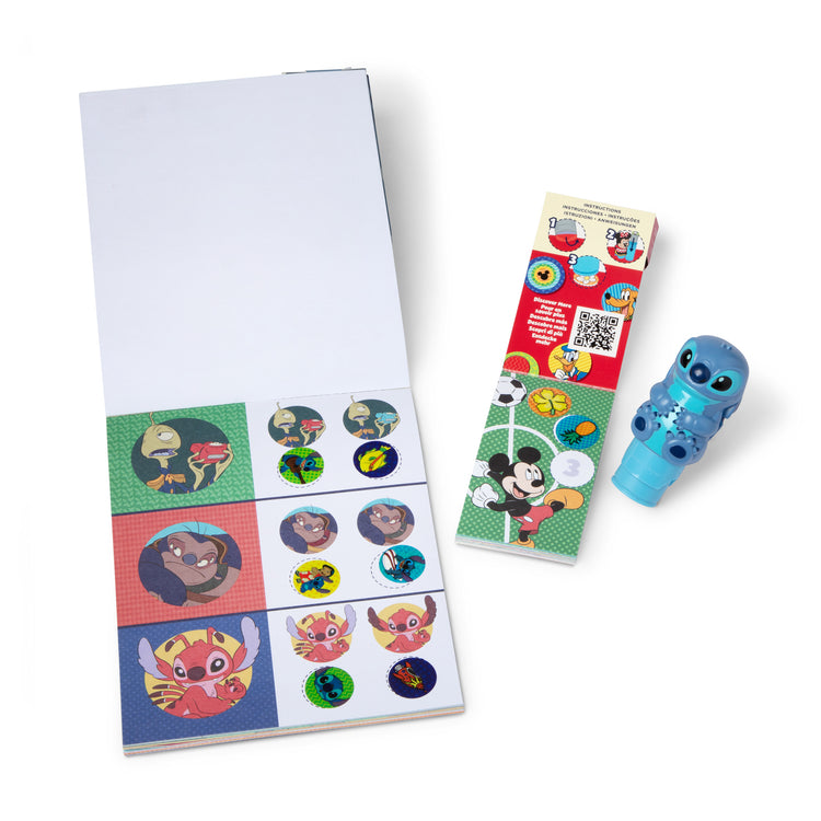 The loose pieces of The Melissa & Doug Sticker WOW! Disney Stitch Bundle with 2 Activity Pads and 500 Stickers - For Ages 3+