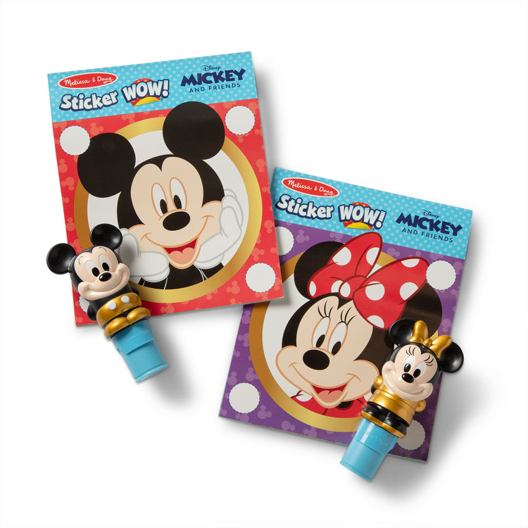 The loose pieces of The Melissa & Doug Sticker WOW! Disney Special Edition Pack with Mickey & Minnie Stampers and 900 Stickers - Ages 3+