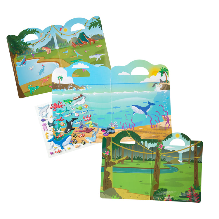 The loose pieces of The Melissa & Doug Reusable Puffy Sticker Wild Adventures Play Set 3-Pack (118 Stickers: Safari, Dinosaur, Ocean)
