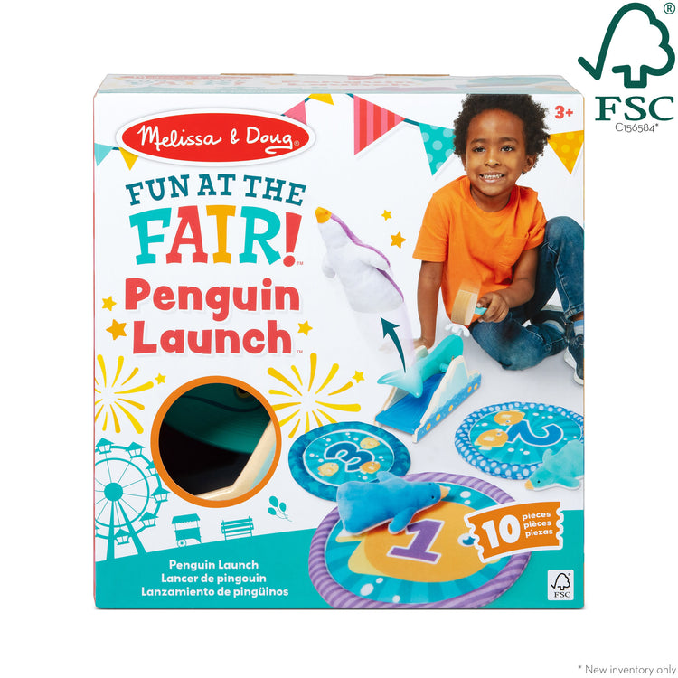 The front of the box for The Melissa & Doug Fun at the Fair! Penguin Launch Game