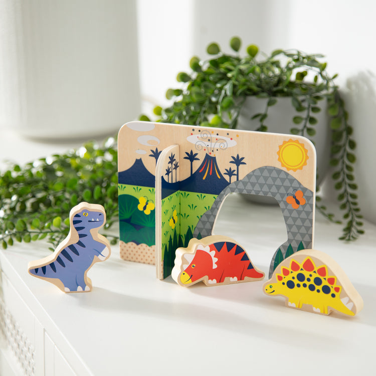 A playroom scene with The Wooden Dinosaurs Play Set