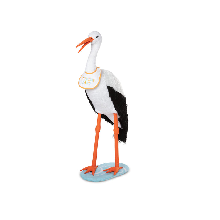 An assembled or decorated The Melissa & Doug Lifelike Plush Stork Giant Standing Stuffed Animal (3+ Feet Tall)