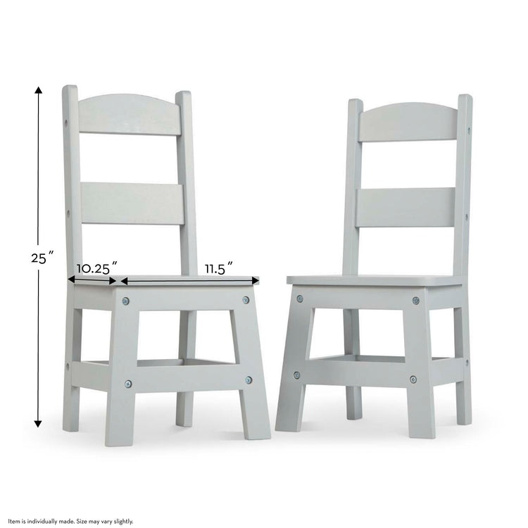 A kid playing with The Melissa & Doug Kids Furniture Wooden Chair Pair - Gray