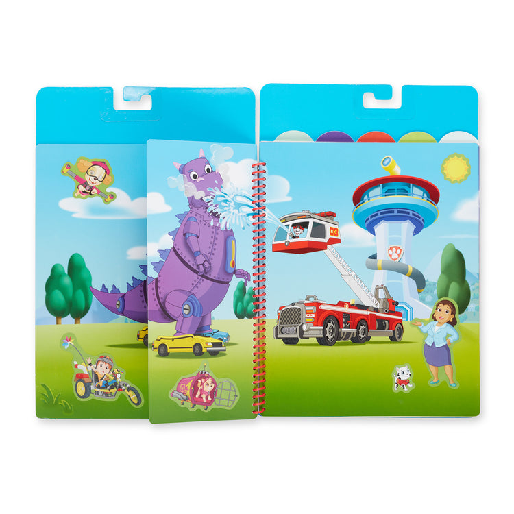 An assembled or decorated The Melissa & Doug PAW Patrol Restickable Stickers Flip-Flap Pad - Ultimate Rescue (130 Reusable Stickers)