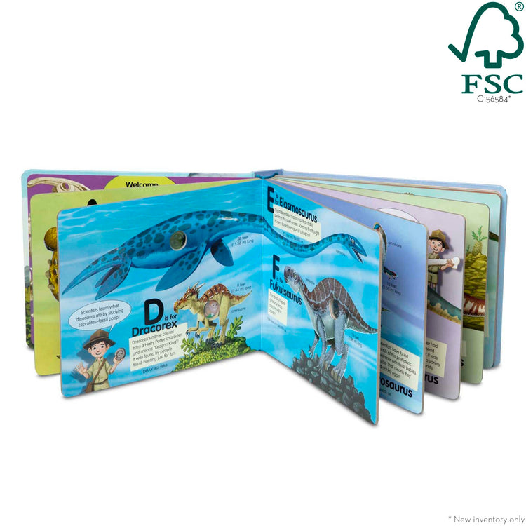 The loose pieces of The Melissa & Doug Children's Book - Poke-A-Dot: Dinosaurs A to Z (Board Book with Buttons to Pop)