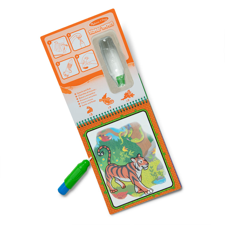 The loose pieces of The Melissa & Doug On the Go Water Wow! Reusable Water-Reveal Coloring Activity Pad Travel Toy for Boys and Girls– Jungle