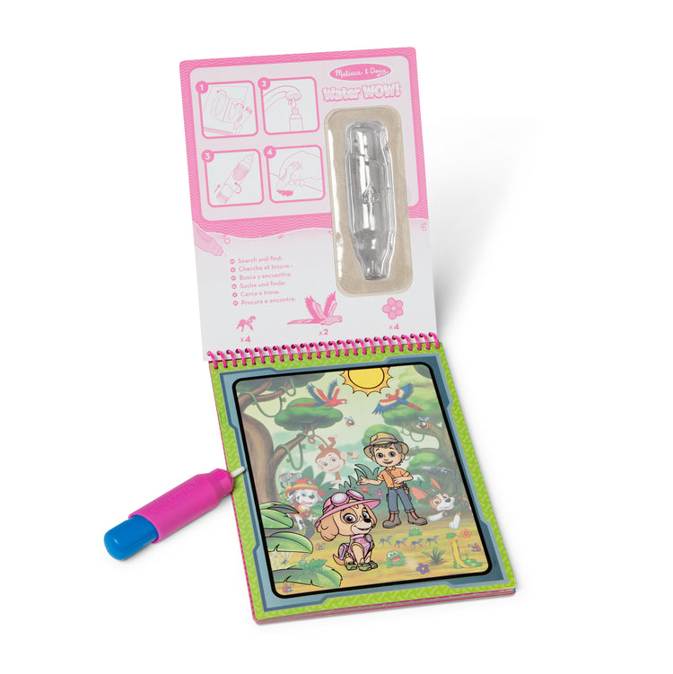 A kid playing with The Melissa & Doug Water WOW! PAW Patrol Skye Reusable Coloring Book with Refillable Water Pen - For Ages 3+