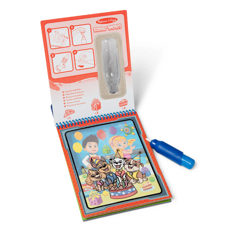 A kid playing with The Melissa & Doug Water WOW! PAW Patrol Chase Reusable Coloring Book with Refillable Water Pen - For Ages 3+