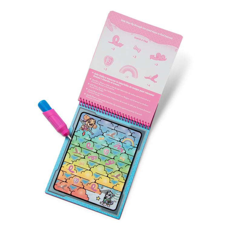 A kid playing with The Melissa & Doug Water WOW! PAW Patrol Skye Reusable Coloring Book with Refillable Water Pen - For Ages 3+
