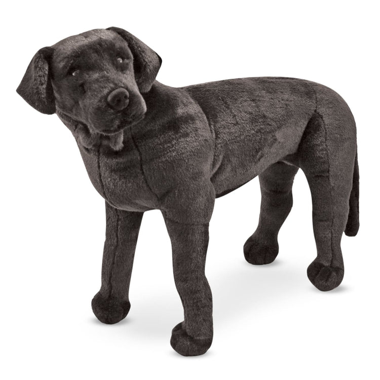 An assembled or decorated the Melissa & Doug Giant Black Lab - Lifelike Stuffed Animal Dog (over 2 feet tall)