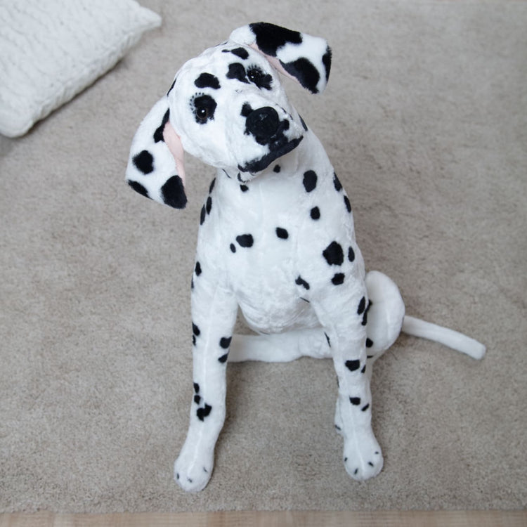 The front of the box for the Melissa & Doug Giant Dalmatian - Lifelike Stuffed Animal Dog (over 2 feet tall)