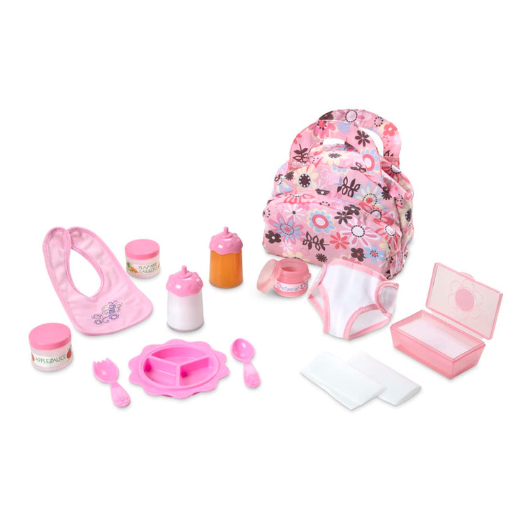 Melissa & Doug Doll Feeding and Changing Accessories - Bib, Bag, Diaper, Wipes, Utensils, Bottles
