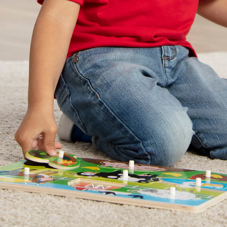 The front of the box for the Melissa & Doug Farm Wooden Peg Puzzle (8 pcs)