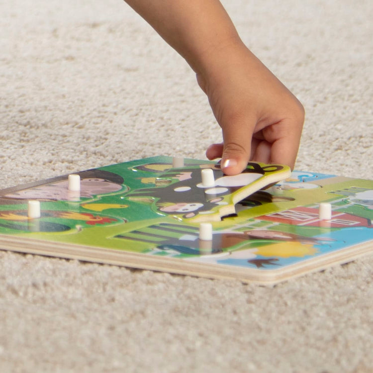 The front of the box for the Melissa & Doug Farm Wooden Peg Puzzle (8 pcs)