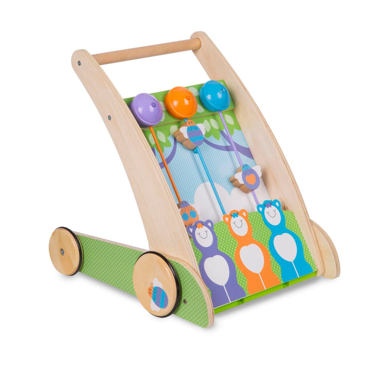 An assembled or decorated the Melissa & Doug First Play Wooden Ring and Ding Forest Friends Push Toy with Bells