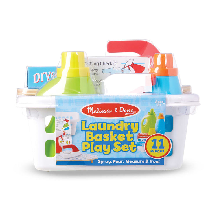 the Melissa & Doug Laundry Basket Play Set With Wooden Iron, Ironing Board, and Accessories (14 Pcs)