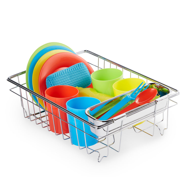 The loose pieces of the Melissa & Doug Wash and Dry Dish Set - 24 Pieces