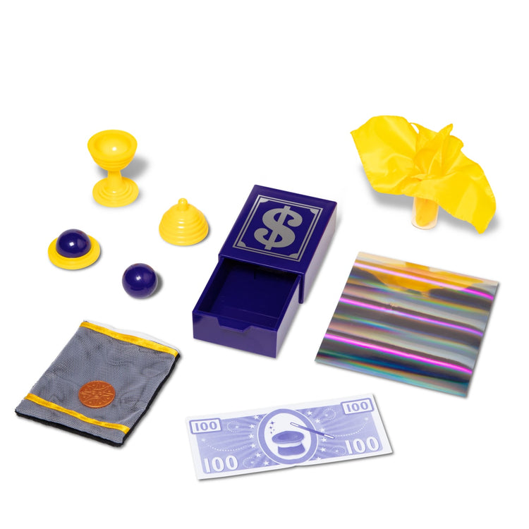 The loose pieces of the Melissa & Doug Magic in a Snap! Hocus Pocus Collection Magic Tricks Set (12 pcs)