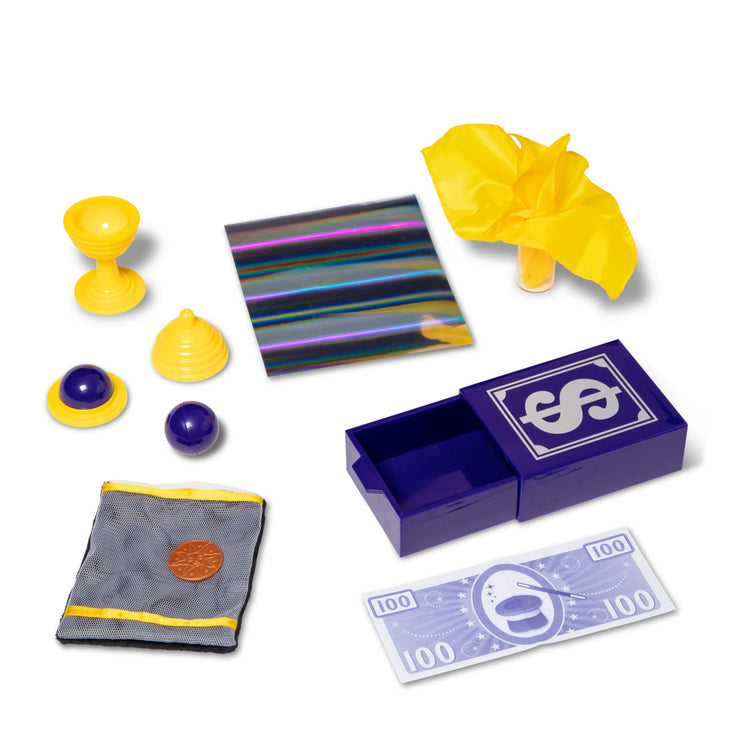 The loose pieces of the Melissa & Doug Magic in a Snap! Hocus Pocus Collection Magic Tricks Set (12 pcs)