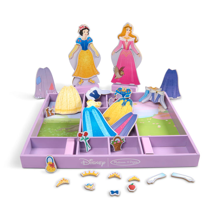 the Melissa & Doug Disney Sleeping Beauty and Snow White Magnetic Dress-Up Wooden Doll Pretend Play Set (40+ pcs)