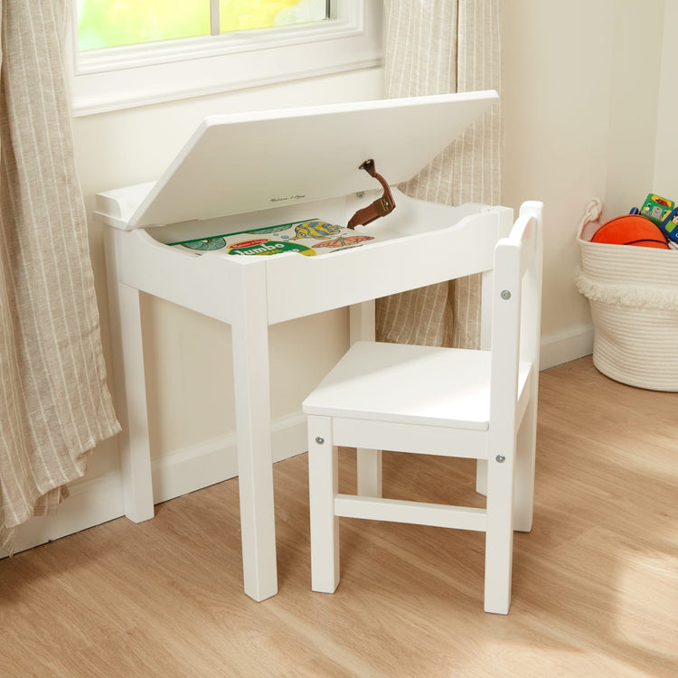 the Melissa & Doug Wooden Child's Lift-Top Desk & Chair - White